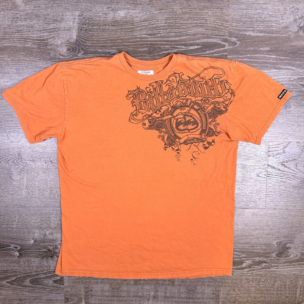 VTG Y2K Billabong T Shirt Mens XXL Orange Cyber Sigilism Graphic Slim Fit